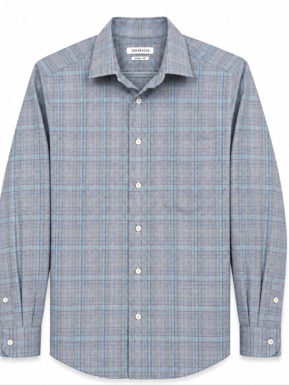 Van Heusen Gray and Blue Plaid Dress Shirt Regular Fit 16.5 L/G